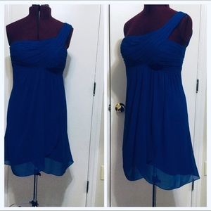 Like New Bill LevKoff Cocktail one shoulder Blue Mini Dress 12